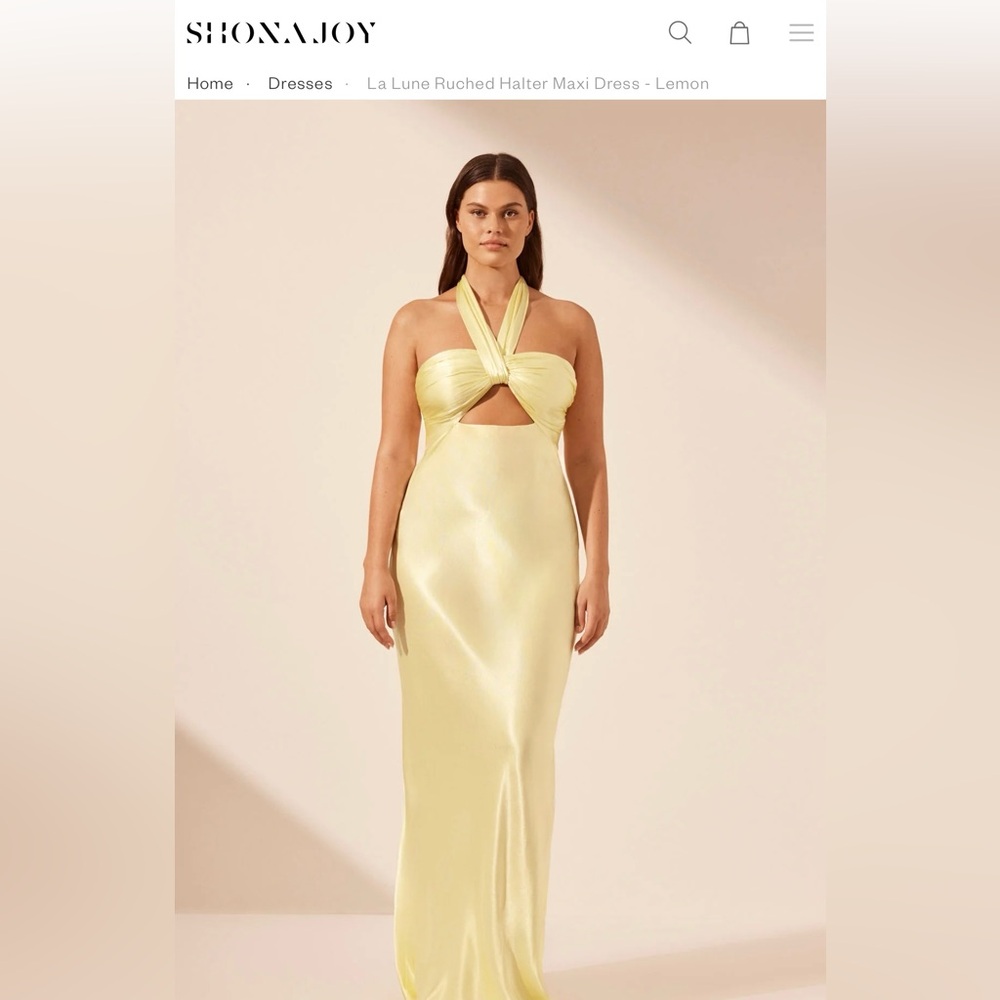 Shona Joy La Lune Ruched Halter Maxi Dress - Lemon Size US 14